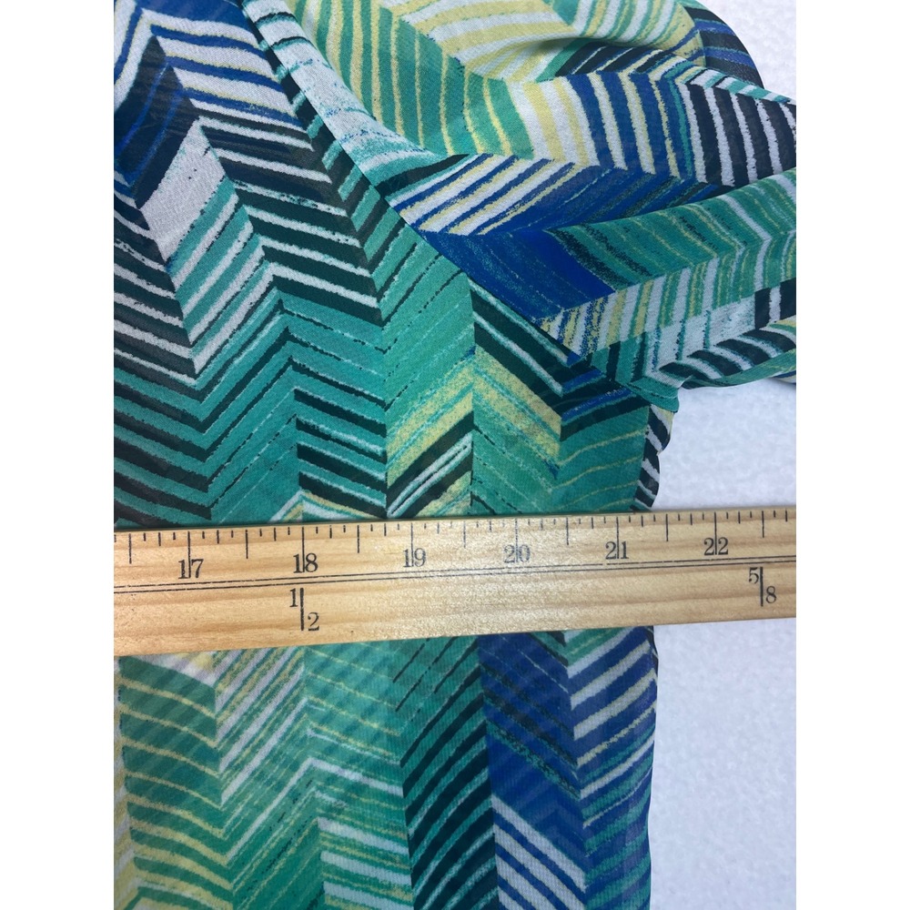 Halo Women's M Medium Chevron Print Tie Front‎ Button Down Top Green Blue - Picture 5 of 8